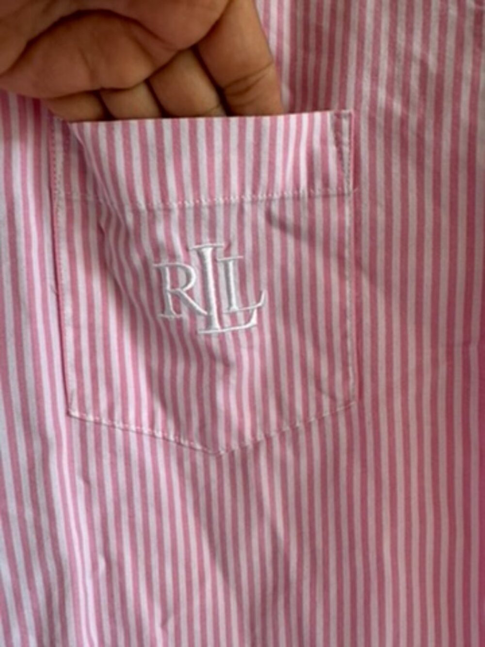 Lauren Ralph Lauren Pink Striped Cotton Poplin Sleep Shirt Women's Size XL - Picture 8 of 12